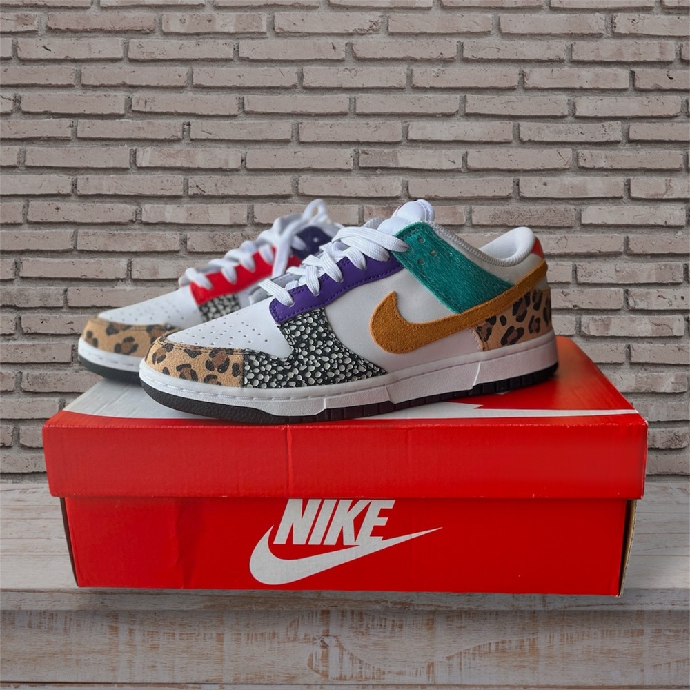 Deadstock Nike Womens Dunk Low SE "Safari Mix" Box Animal Patchwork Wm 8 Men 6.5 - Picture 2 of 10